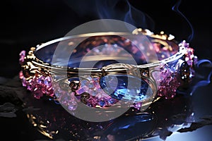 Magic ring made of precious metal with a large gemstone close-up, AI Generated