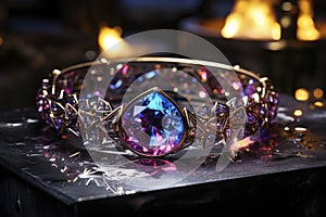 Magic ring made of precious metal with a large gemstone close-up, AI Generated