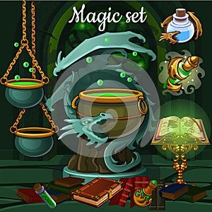 Magic set of tools for witchcraft and spells