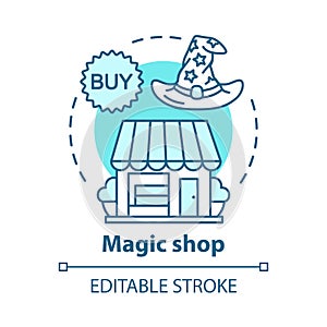 Magic shop concept icon. Witchcraft accessories sale idea thin line illustration. Mystic souvenirs retail business