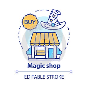 Magic shop concept icon. Witchcraft accessories sale idea thin line illustration. Mystic souvenirs retail service