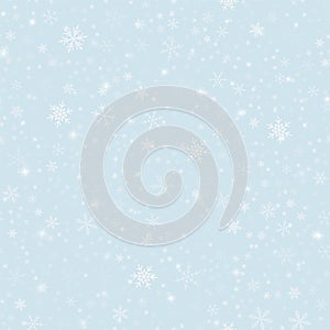 Magic snowflakes pattern on light blue Christmas.