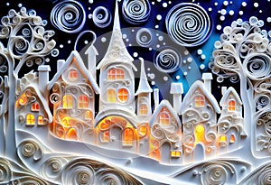 Magic snowy winterland with fairy houses and fantasy winter landscape