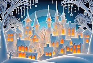 Magic snowy winterland with fairy houses and fantasy winter landscape