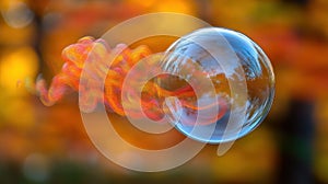 Soap bubble with an orange swirl inside