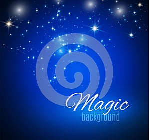 Magic Space. Fairy Dust. Infinity. Abstract Universe Background. Blue Background and Shining Stars. Vector illustration