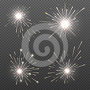 Magic spark effects, burning bengal lights, sparkler fire vector set