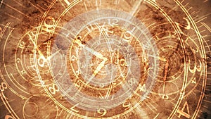 Magic spiral clocks on brown pergament photo