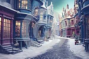 Magic street in winter. Ai generated image