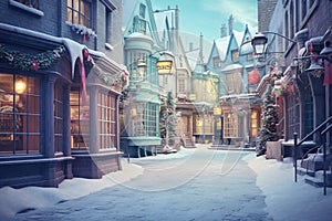 Magic street in winter. Ai generated image