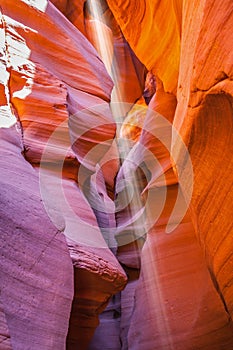 Magic sunbeam in multi-colored Antelope canyon