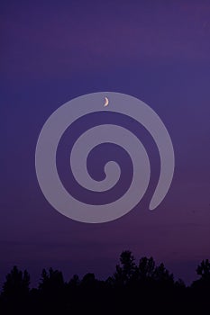 Magic sunset with colourful clouds and moon.