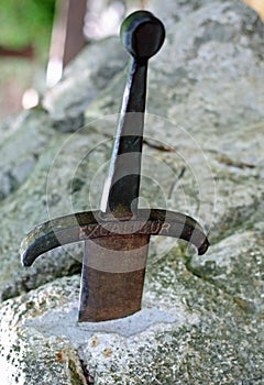 Magic Sword Excalibur in the stone