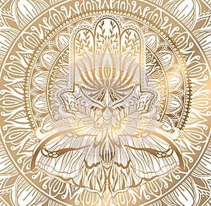 Magic Talisman religion Asian. Gold color graphic in white background. Butterfly moth mandala illustration