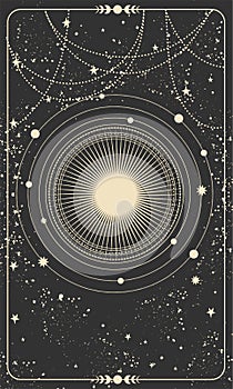 Magic tarot card, night celestial background with stars. Frame for astrology, witchcraft, predictions. A new star is born. Vector
