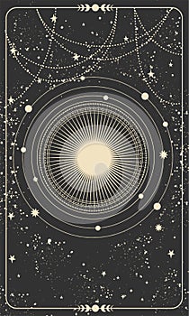 Magic tarot card, night celestial background with stars. Frame for astrology, witchcraft, predictions. A new star is born. Vector photo