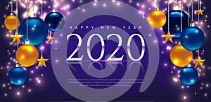 Magic template with greeting Happy New Year 2020. Template for Card, Flyer, poster, invitation, banner. Promotion or shopping