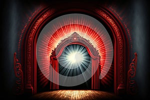 Magic theater stage red curtains show spotlight, abstract, backgrounds