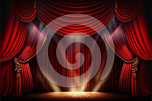 Magic theater stage red curtains show spotlight, abstract, backgrounds