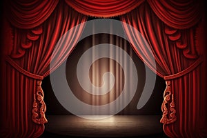 Magic theater stage red curtains Show Spotlight Generative AI