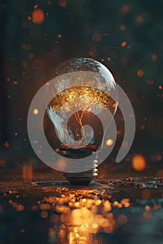 Magic tree inside a glowing light bulb