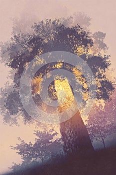 Magic tree with light glowing inside