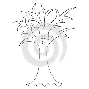 Magic tree. Sketch. Halloween symbol.Vector illustration. Coloring book for children.Drawing on an isolated white background.