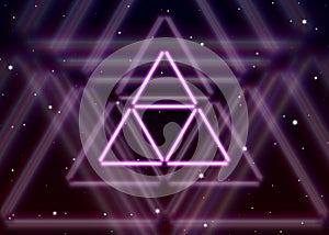 Magic triangle symbol spreads the shiny mystic energy in spiritual space