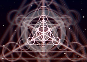 Magic triangle symbol spreads the shiny mystic energy in spiritual space