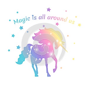 Magic unicorn color with stars isolated on white