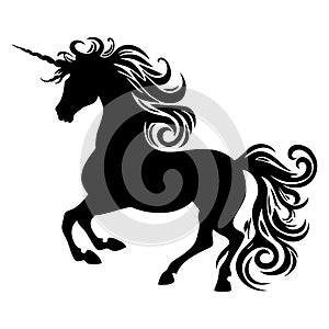 Magic unicorn silhouette, Stylish icons,vintage, background, horses tattoo. Hand drawn unicorn vector illustration