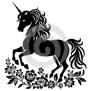 Magic unicorn silhouette, Stylish icons,vintage, background, horses tattoo. Hand drawn unicorn vector illustration