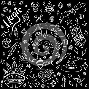 Sketch on voodoo magic, doodle style, hand-drawn