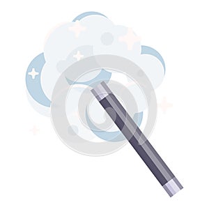 Magic wand casting spell flat vector illustration