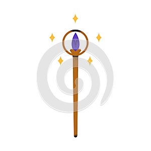 Magic wand, esoteric stick and stars. Mysterious occult sacred supernatural symbol with crystal. Sorcery, mysticism photo