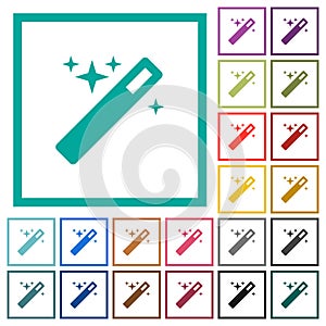 Magic wand flat color icons with quadrant frames