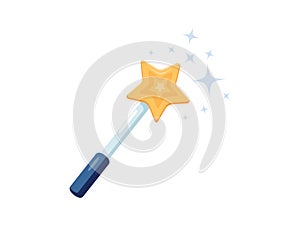 Magic wand flat vector illustration. Sorcerer equipment isolated on white background. Magician stick with stars