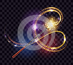 Magic Wand with Glowing Sparkle Shiny Star Dust isolated on Transparent Background
