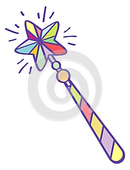 Magic wand icon. Miracle wizard colorful sticker