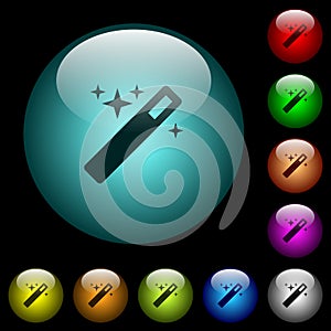 Magic wand icons in color illuminated glass buttons