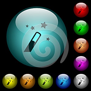 Magic wand icons in color illuminated glass buttons