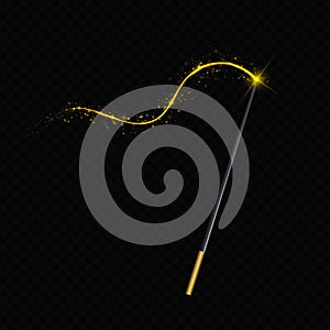 Magic wand. Isolated on black transparent background. light glow for your design