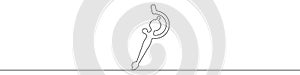 Magic wand linear drawn continuous icon. Magic staff black one line vector icon. Line design of Wizard s wand on halloween photo