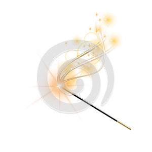 Magic wand with magical gold sparkle trail