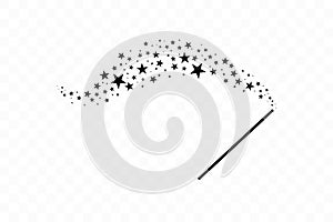 Magic wand with a stars. Trace of black dust. Magic abstract background isolated on on transparent background. Miracle