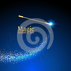 Magic wand vector background. Miracle magician wand with sparkle lights