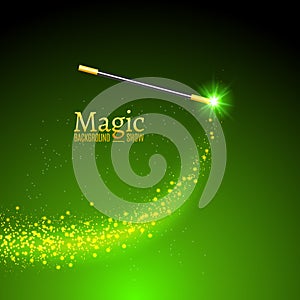 Magic wand vector background. Miracle magician wand with sparkle lights