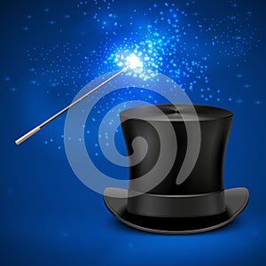 Magic wand and vintage top hat vector entertainment christmas background