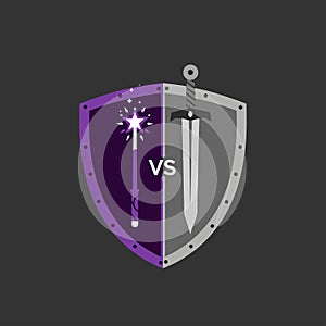 Magic Wand vs Sword Shield Graphic Design