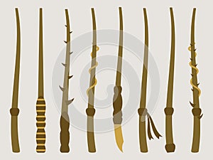 Magic wands. Magic and magical objects. Wizard tool. Vector